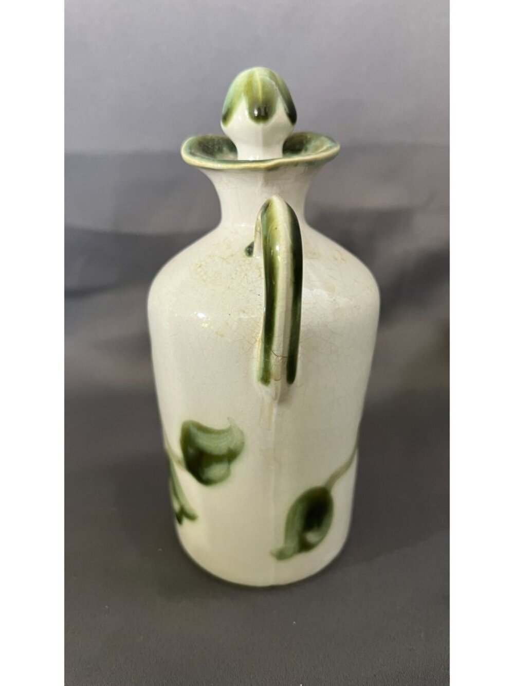 Vintage John B. Taylor  Ceramic Jug With Cork Lid Green & White